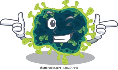 Smiley beta coronavirus cartoon design style showing wink eye
