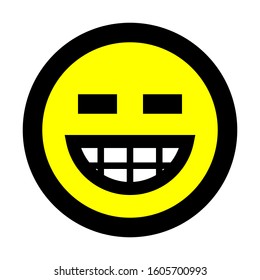 Smiley - big green laugh - black outline, yellow theme - vector illustration