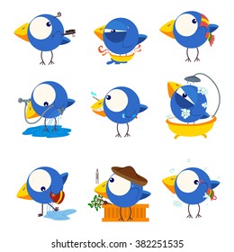 Smiley bird. Set birds in vector. Bird. Bird design over white background, vector illustration. Shower. Bath. Smile. Daily regime. Hygiene. Vector