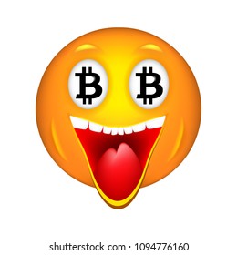 Smiley bitcoin. 3D Vector Illustration.