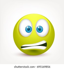 Smiley with blue eyes,emoticon. Greenface with emotions. Facial expression. 3d realistic emoji. Sad,happy,angry faces.Funny cartoon character.Mood.Vector illustration.