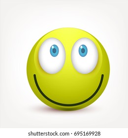 Smiley with blue eyes,emoticon. Greenface with emotions. Facial expression. 3d realistic emoji. Sad,happy,angry faces.Funny cartoon character.Mood.Vector illustration.