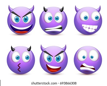 Smiley Blue Eyesemoticon Set Violet Face Stock Vector (Royalty Free ...