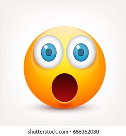 Smiley with blue eyes,emoticon set. Yellow face with emotions. Facial expression. 3d realistic emoji. Sad,happy,angry faces.Funny cartoon character.Mood.Vector illustration.