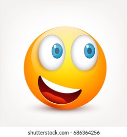 Smiley with blue eyes,emoticon set. Yellow face with emotions. Facial expression. 3d realistic emoji. Sad,happy,angry faces.Funny cartoon character.Mood.Vector illustration.