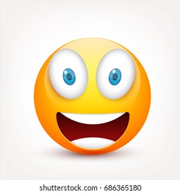 Smiley with blue eyes,emoticon set. Yellow face with emotions. Facial expression. 3d realistic emoji. Sad,happy,angry faces.Funny cartoon character.Mood.Vector illustration.