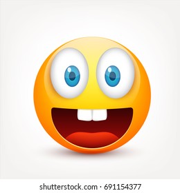 Smiley with blue eyes,emoticon set. Yellow face with emotions. Facial expression. 3d realistic emoji. Sad,happy,angry faces.Funny cartoon character.Mood.Vector illustration.