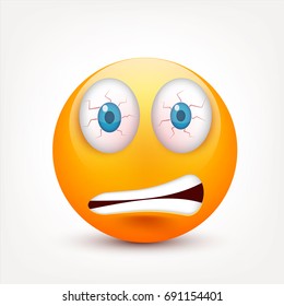 Smiley with blue eyes,emoticon set. Yellow face with emotions. Facial expression. 3d realistic emoji. Sad,happy,angry faces.Funny cartoon character.Mood.Vector illustration.