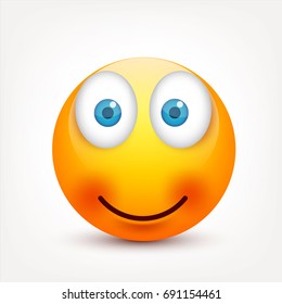 Smiley with blue eyes,emoticon set. Yellow face with emotions. Facial expression. 3d realistic emoji. Sad,happy,angry faces.Funny cartoon character.Mood.Vector illustration.