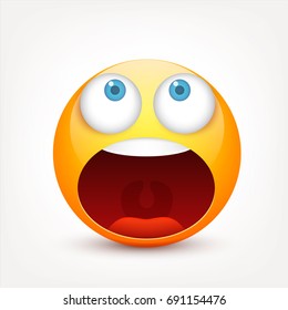 Smiley with blue eyes,emoticon set. Yellow face with emotions. Facial expression. 3d realistic emoji. Sad,happy,angry faces.Funny cartoon character.Mood.Vector illustration.