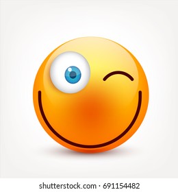 Smiley with blue eyes,emoticon set. Yellow face with emotions. Facial expression. 3d realistic emoji. Sad,happy,angry faces.Funny cartoon character.Mood.Vector illustration.