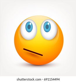 Smiley with blue eyes,emoticon set. Yellow face with emotions. Facial expression. 3d realistic emoji. Sad,happy,angry faces.Funny cartoon character.Mood.Vector illustration.