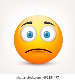 Smiley with blue eyes,emoticon set. Yellow face with emotions. Facial expression. 3d realistic emoji. Sad,happy,angry faces.Funny cartoon character.Mood.Vector illustration.