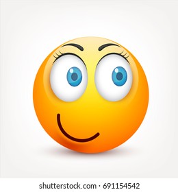 Smiley with blue eyes,emoticon set. Yellow face with emotions. Facial expression. 3d realistic emoji. Sad,happy,angry faces.Funny cartoon character.Mood.Vector illustration.