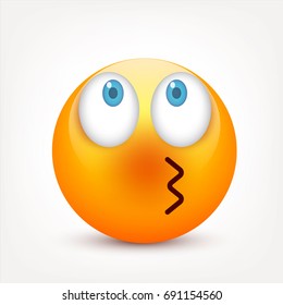 Smiley with blue eyes,emoticon set. Yellow face with emotions. Facial expression. 3d realistic emoji. Sad,happy,angry faces.Funny cartoon character.Mood.Vector illustration.