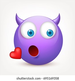 Smiley with blue eyes,emoticon. Violetface with emotions. Facial expression. 3d realistic emoji. Sad,happy,angry faces.Funny cartoon character.Mood.Vector illustration.