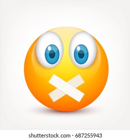 Smiley with blue eyes,emoticon. Yellow face with emotions. Facial expression. 3d realistic emoji. Sad,happy,angry faces.Funny cartoon character.Mood.Vector illustration.