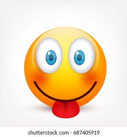 Smiley with blue eyes,emoticon. Yellow face with emotions. Facial expression. 3d realistic emoji. Sad,happy,angry faces.Funny cartoon character.Mood.Vector illustration.