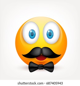 Smiley with blue eyes,emoticon. Yellow face with emotions. Facial expression. 3d realistic emoji. Sad,happy,angry faces.Funny cartoon character.Mood.Vector illustration.