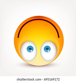 Smiley with blue eyes,emoticon. Yellow face with emotions. Facial expression. 3d realistic emoji. Sad,happy,angry faces.Funny cartoon character.Mood.Vector illustration.