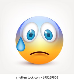 Smiley with blue eyes,emoticon. Yellow face with emotions. Facial expression. 3d realistic emoji. Sad,happy,angry faces.Funny cartoon character.Mood.Vector illustration.