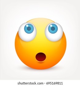 Smiley with blue eyes,emoticon. Yellow face with emotions. Facial expression. 3d realistic emoji. Sad,happy,angry faces.Funny cartoon character.Mood.Vector illustration.