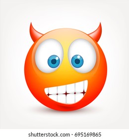 Smiley with blue eyes,emoticon. Yellow face with emotions. Facial expression. 3d realistic emoji. Sad,happy,angry faces.Funny cartoon character.Mood.Vector illustration.