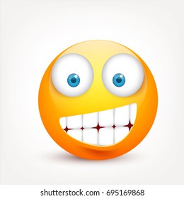 Smiley with blue eyes,emoticon. Yellow face with emotions. Facial expression. 3d realistic emoji. Sad,happy,angry faces.Funny cartoon character.Mood.Vector illustration.