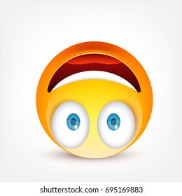 Smiley with blue eyes,emoticon. Yellow face with emotions. Facial expression. 3d realistic emoji. Sad,happy,angry faces.Funny cartoon character.Mood.Vector illustration.