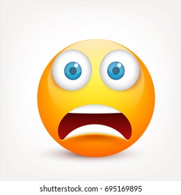 Smiley with blue eyes,emoticon. Yellow face with emotions. Facial expression. 3d realistic emoji. Sad,happy,angry faces.Funny cartoon character.Mood.Vector illustration.