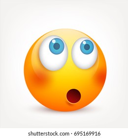 Smiley with blue eyes,emoticon. Yellow face with emotions. Facial expression. 3d realistic emoji. Sad,happy,angry faces.Funny cartoon character.Mood.Vector illustration.