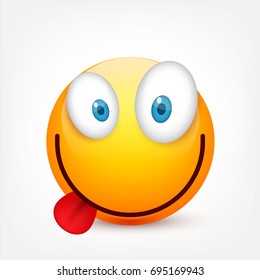 Smiley with blue eyes,emoticon. Yellow face with emotions. Facial expression. 3d realistic emoji. Sad,happy,angry faces.Funny cartoon character.Mood.Vector illustration.