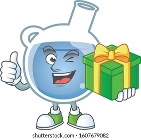 Smiley blue potion character with gift box