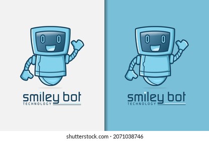 Simley Blue Robotic con un logotipo de concepto divertido y moderno Ilustración. 