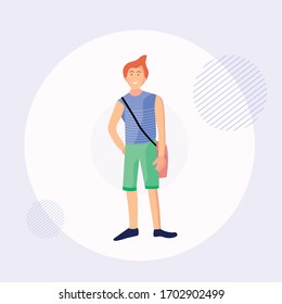 Smiley Boy mit einer Taschengrafik zur Vektorillustration 