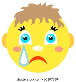 Smiley boy cries. Icons on a white background. 