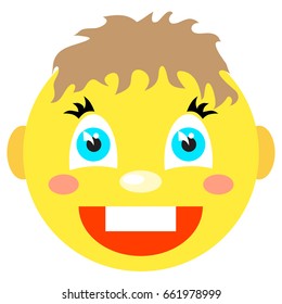 Smiley boy laughs. Icons on a white background.