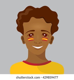 Smiley boy with paint on his cheeks (spanish flag colors). Vector illustration for your graphic design. 