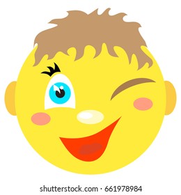 Smiley boy winks and smiles. 