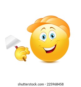 Smiley builder in a helmet with a builder with trowel. Vector