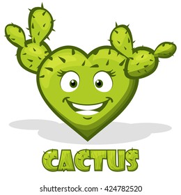 smiley cactus in the shape of heart and text