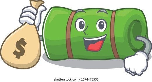 Smiley camping mat Scroll cartoon character with money bag