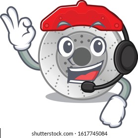 Smiley car brake cartoon character design wearing headphone
