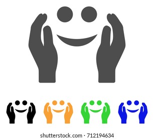 Smiley Care Hands icon. Vector illustration style is a flat iconic smiley care hands symbol with black, grey, green, blue, yellow color variants. Designed for web and software interfaces.