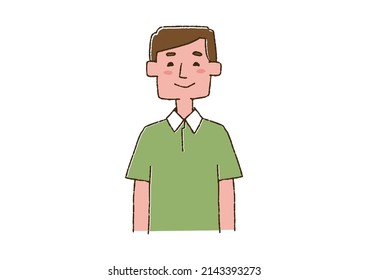 Smiley caregiver (male) Comical handwritten person Vector, line drawing and color