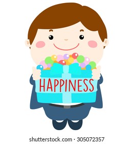 smiley cartoon give happiness box for encouragement illustration