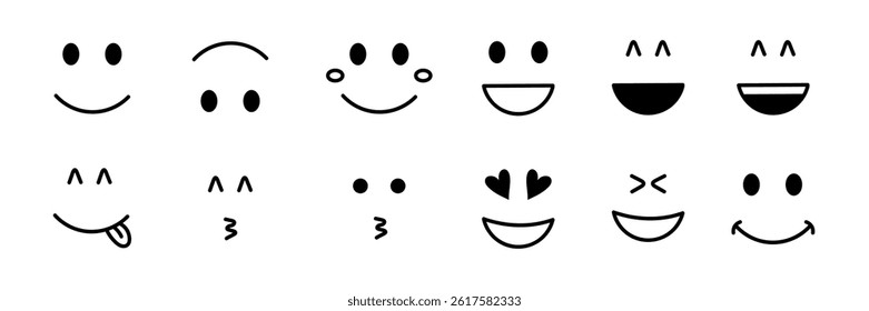Smiley and cheerful face emoji template. Hand-drawn cute face design. Vector illustration