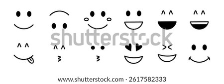 Smiley and cheerful face emoji template. Hand-drawn cute face design. Vector illustration