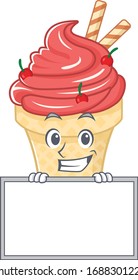 Smiley cherry ice cream cartoon character style bring board