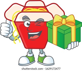 Smiley chinese box noodle character with gift box